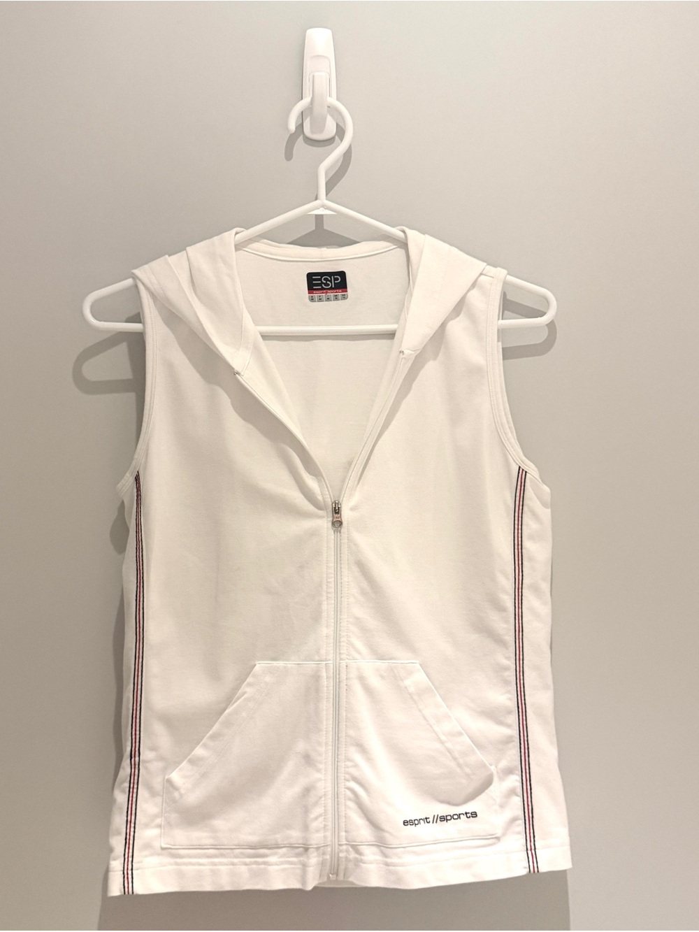 ESP Esprit Sports Vintage White Sleeveless Zip Hoodie Vest Womens Teens